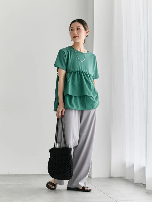 Samansa Mos2 blue「【接触冷感】ドッキングティアードプルオーバー」|Tシャツ・カットソー|