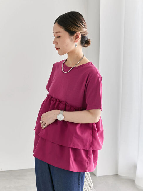 Samansa Mos2 blue「【接触冷感】ドッキングティアードプルオーバー」|Tシャツ・カットソー|