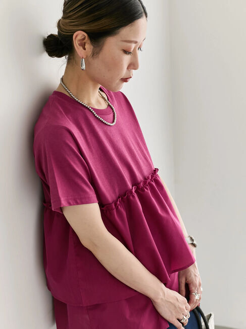 Samansa Mos2 blue「【接触冷感】ドッキングティアードプルオーバー」|Tシャツ・カットソー|