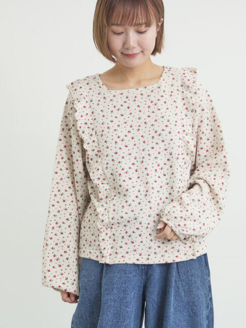 Samansa Mos2「ワッフルローズ柄前後2WAYカットソー」|Tシャツ・カットソー|