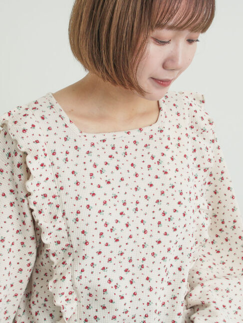 Samansa Mos2「ワッフルローズ柄前後2WAYカットソー」|Tシャツ・カットソー|