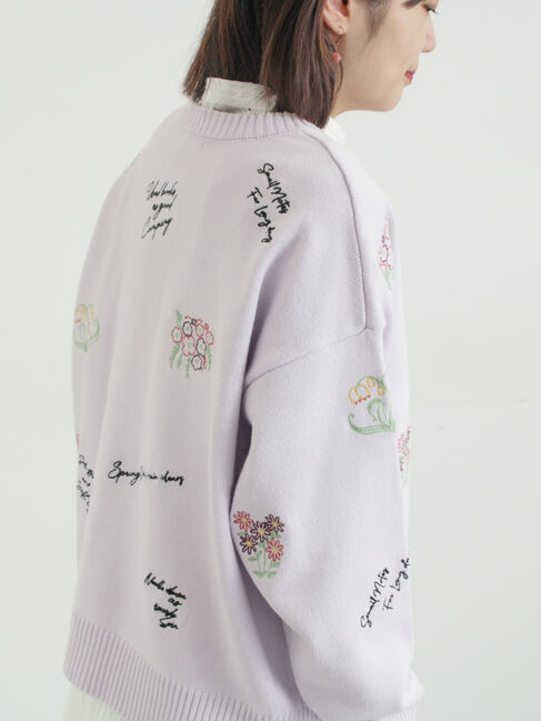 Samansa Mos2「花+ロゴ総柄刺繍カーディガン」|カーディガン|