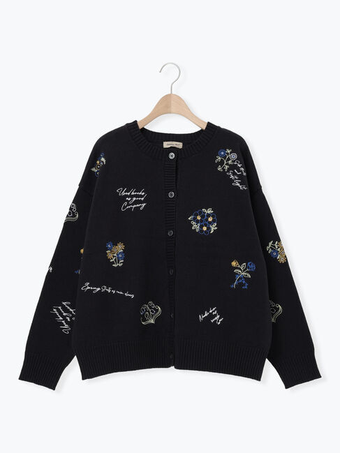 Samansa Mos2「花+ロゴ総柄刺繍カーディガン」|カーディガン|ネイビー