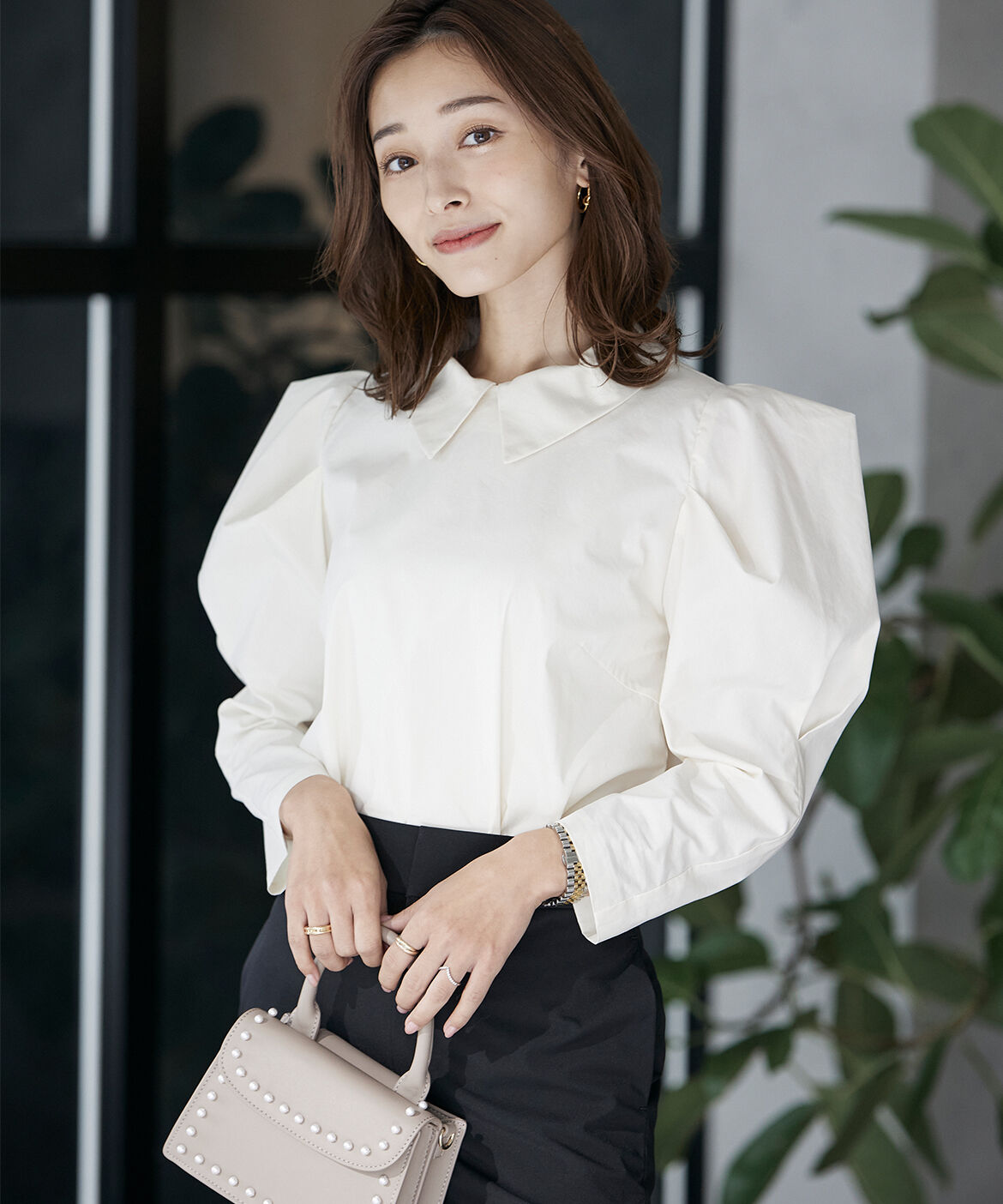 Maglie le cassetto「《M Maglie le cassetto&times;吉田理紗》2WAY衿のパワショル&ldquo;華&rdquo;ブラウス」|シャツ・ブラウス|アイボリー2