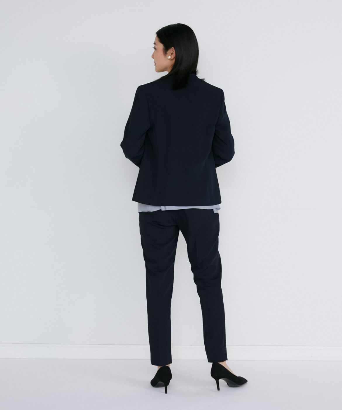 INED「《大きいサイズ》カラーレスジャケット」|ノーカラージャケット|