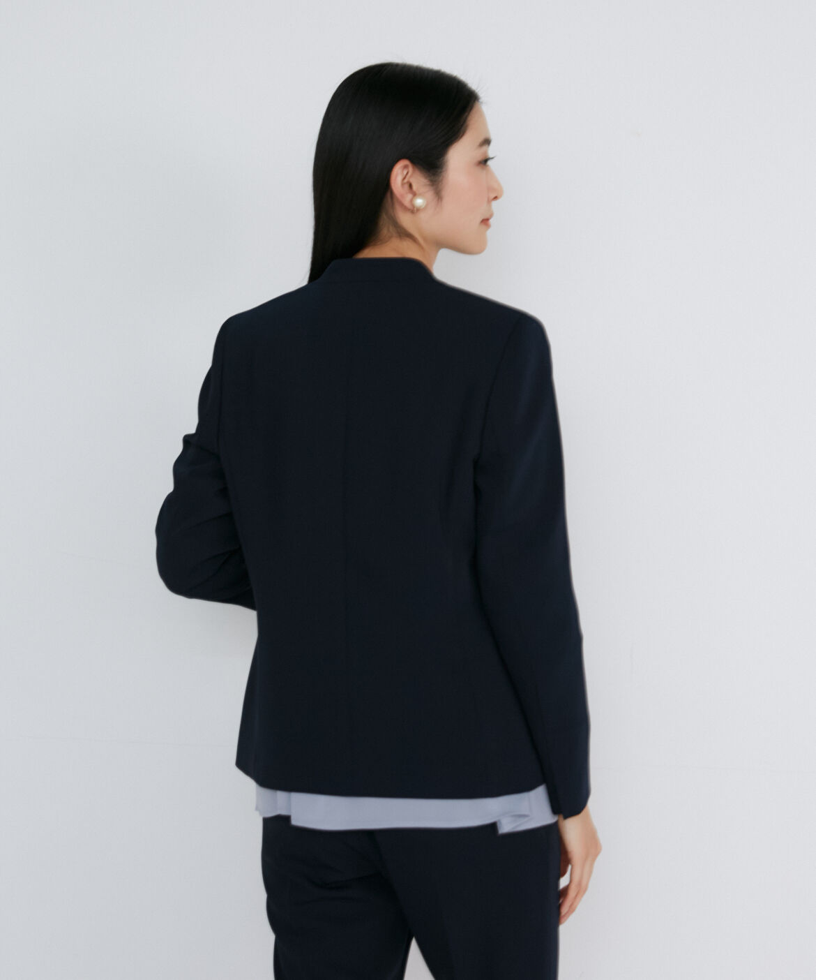 INED「《大きいサイズ》カラーレスジャケット」|ノーカラージャケット|