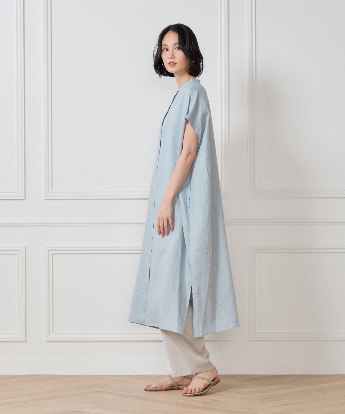 7-IDconcept.「リネンフレンチスリーブシャツワンピース」|ワンピース|