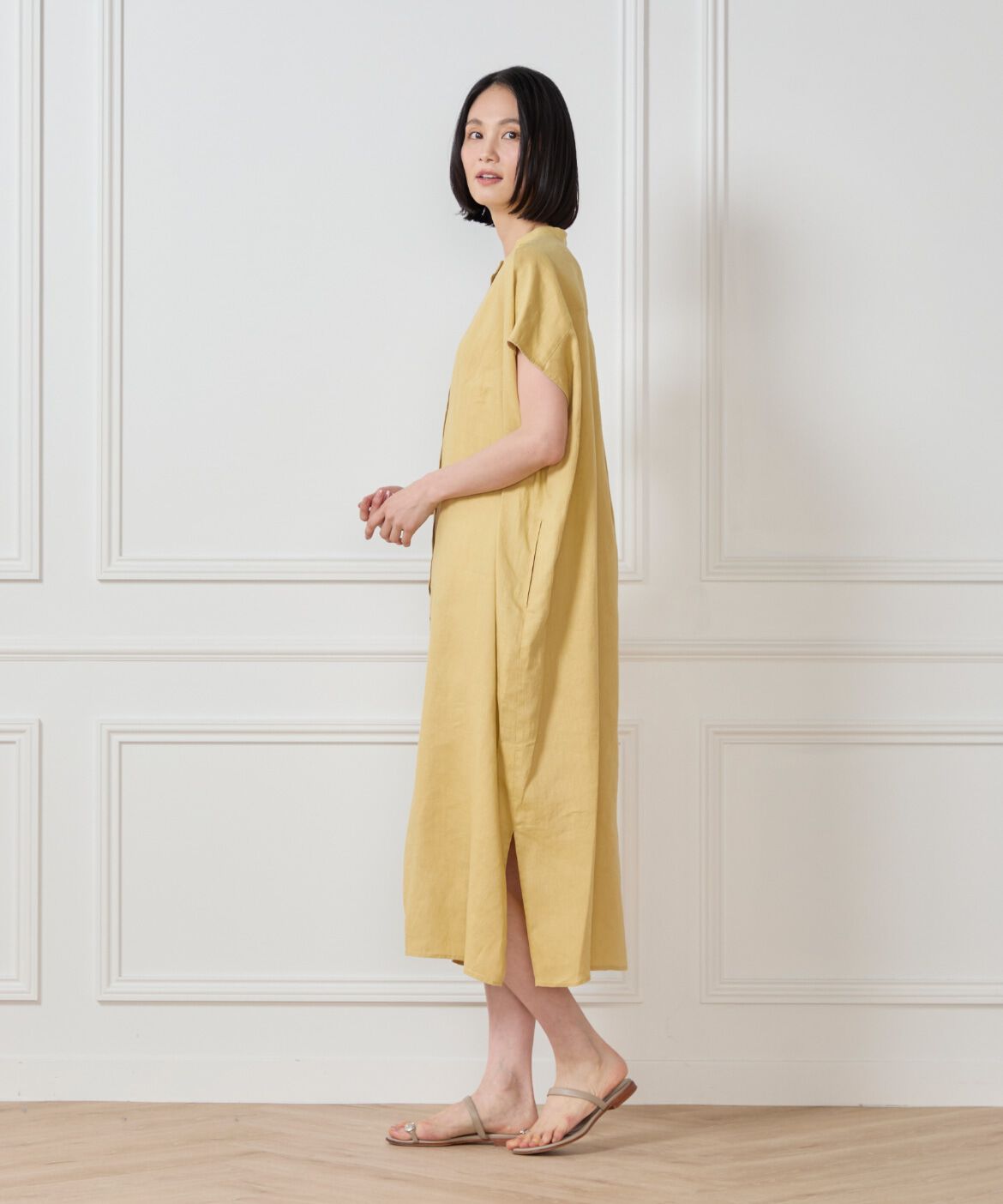 7-IDconcept.「リネンフレンチスリーブシャツワンピース」|ワンピース|