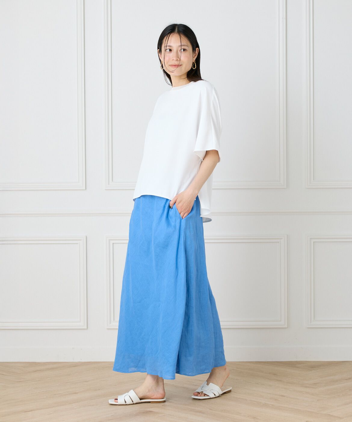 INED「《大きいサイズ》リネンバイヤススカート」|スカート|
