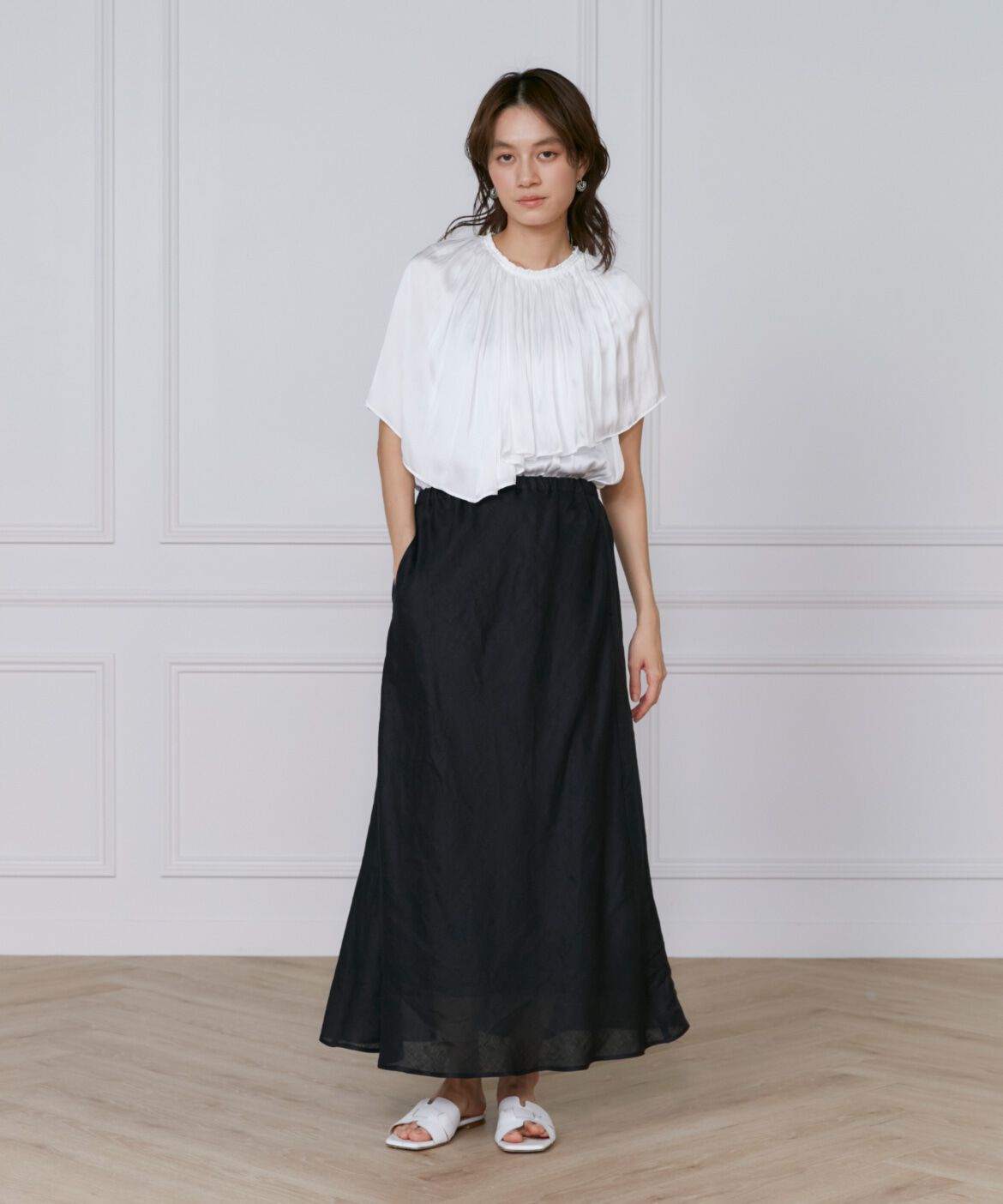 INED「《大きいサイズ》リネンバイヤススカート」|スカート|