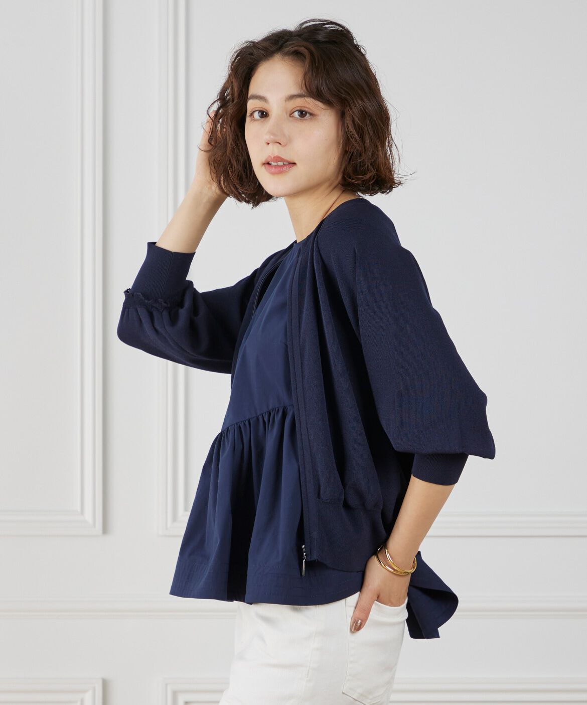 Maglie le cassetto「《大きいサイズ》フリルスリーブジップカーディガン」|カーディガン|