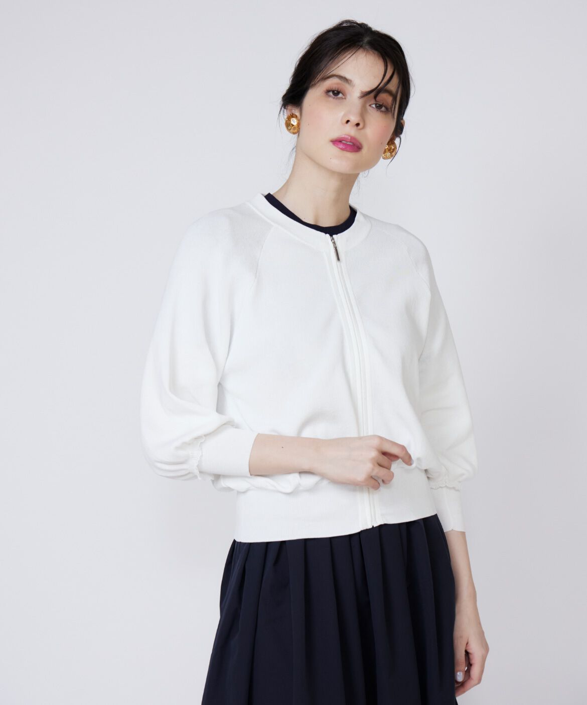 Maglie le cassetto「《大きいサイズ》フリルスリーブジップカーディガン」|カーディガン|