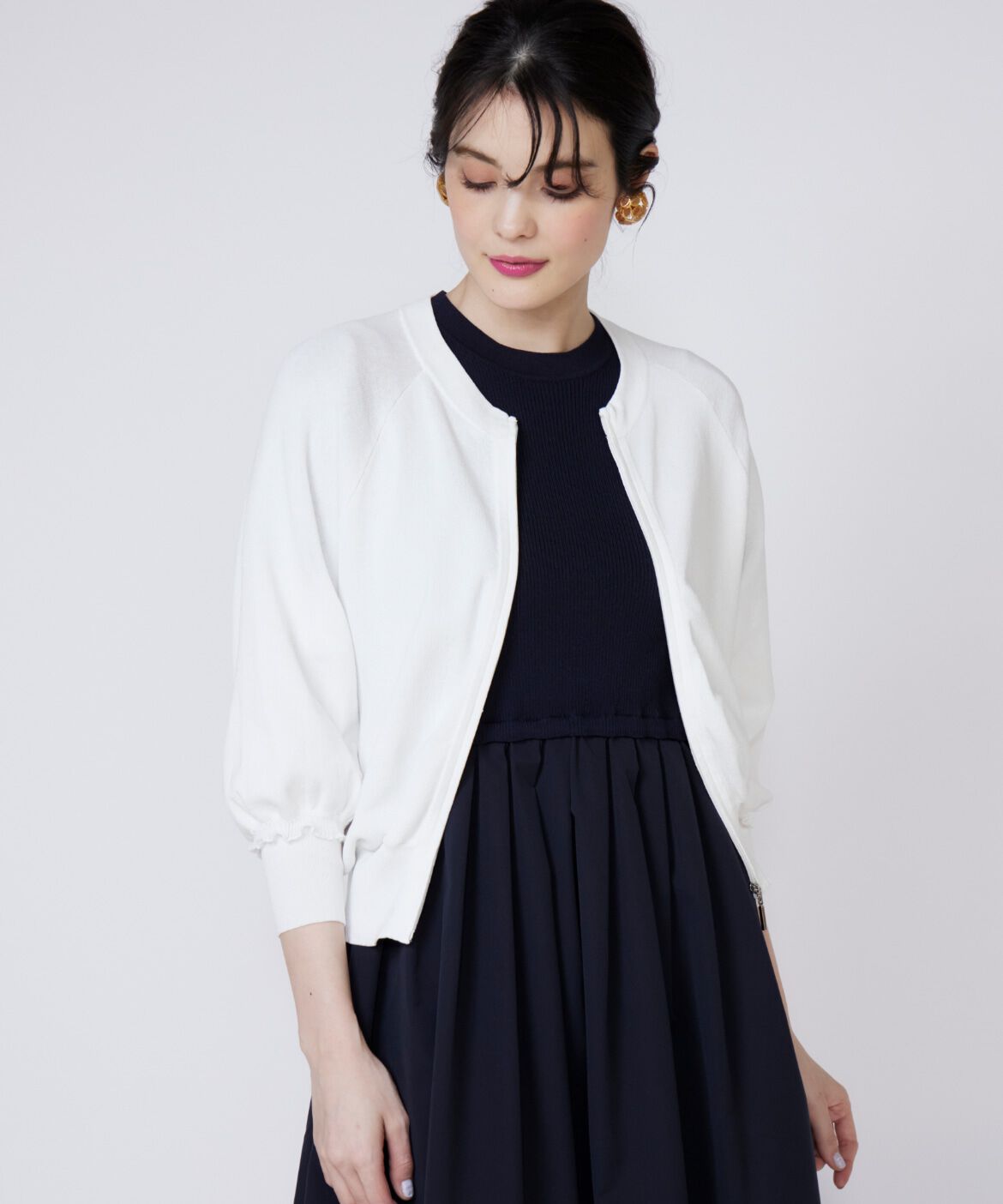 Maglie le cassetto「《大きいサイズ》フリルスリーブジップカーディガン」|カーディガン|