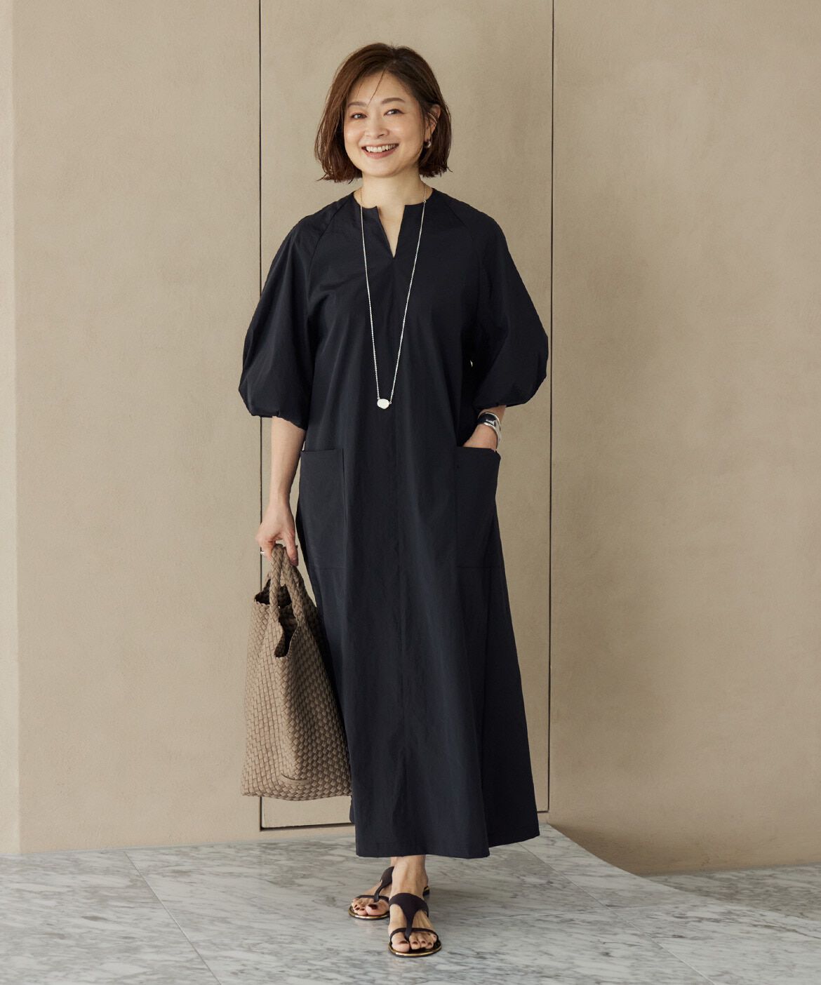 INED「《大きいサイズ》ランタンスリーブワンピース《三尋木奈保コラボ》」|ワンピース|