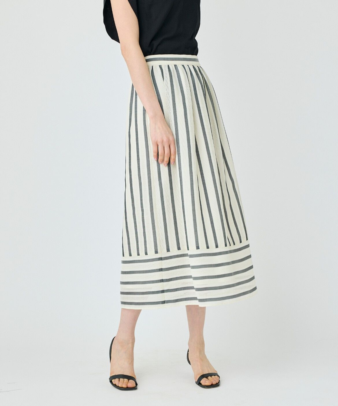 7-IDconcept.「カラミストライプ切り替えギャザースカート」|台形|キナリ5