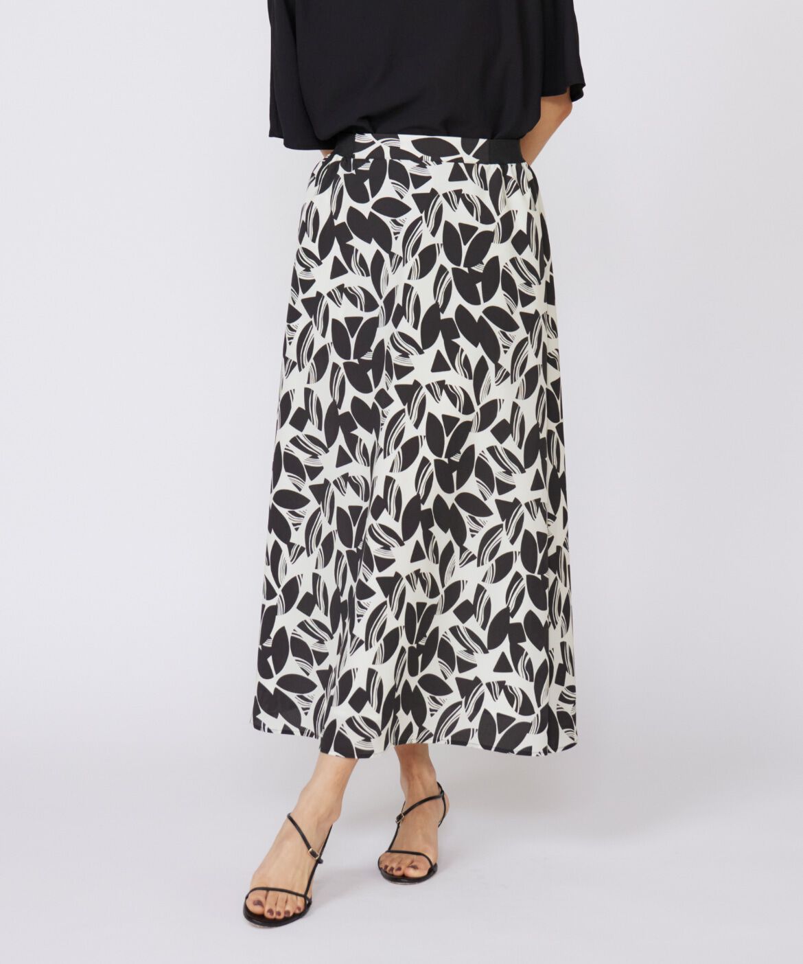 INED「プリントフレアスカート」|スカート|オフホワイト1