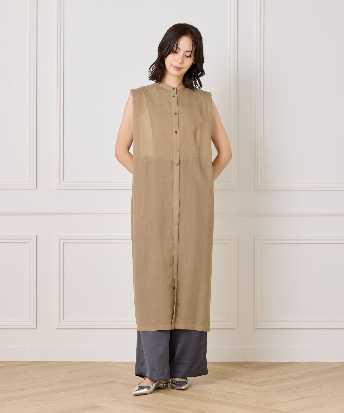 INED「ボザムデザインノースリーブシャツドレス」|ワンピース|