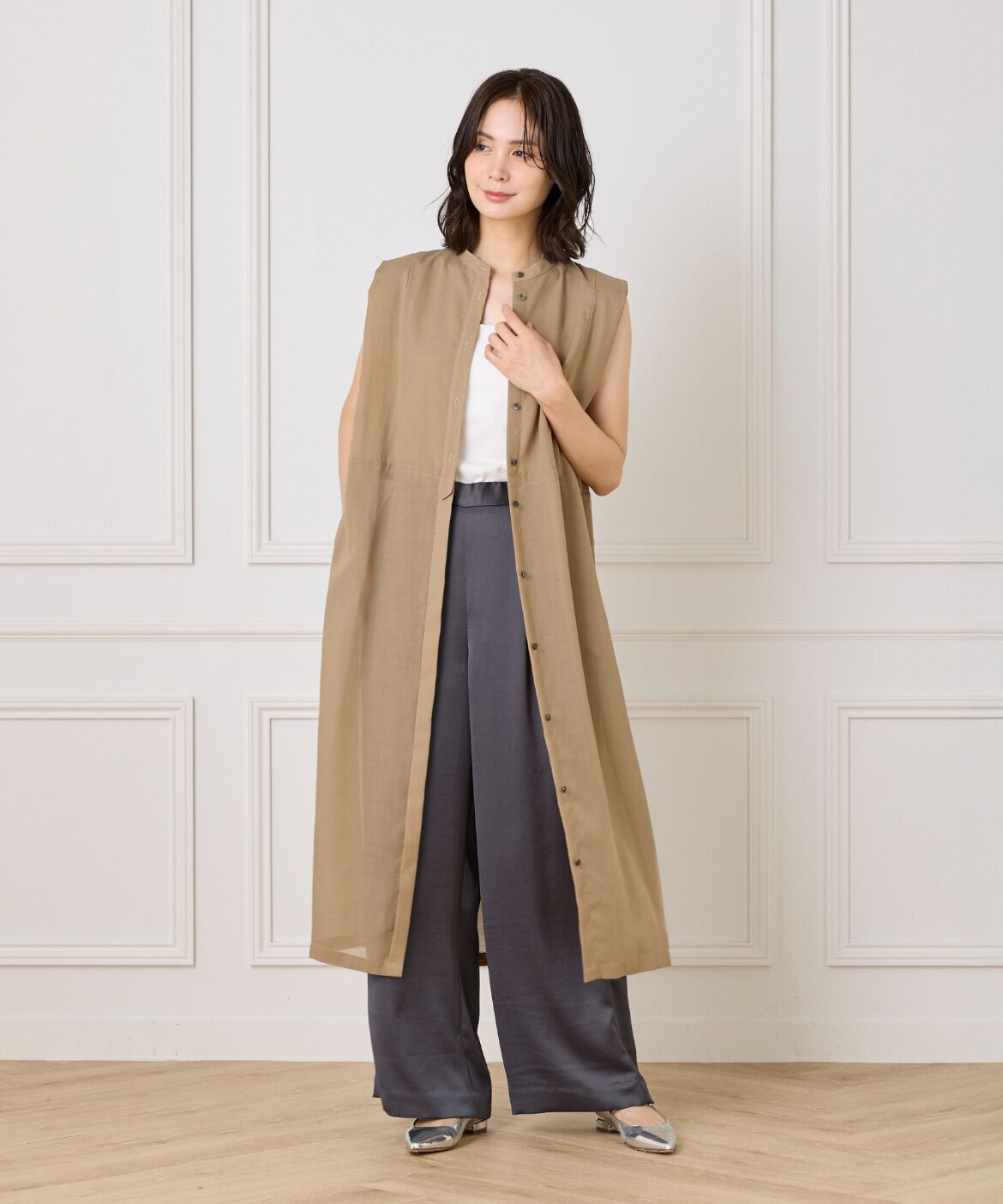 INED「ボザムデザインノースリーブシャツドレス」|ワンピース|