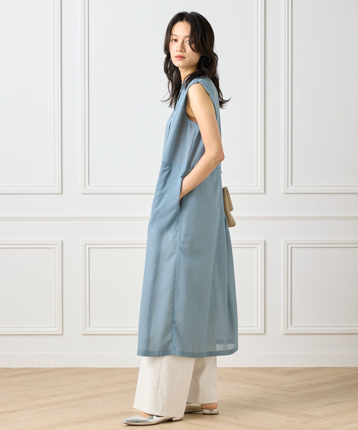 INED「ボザムデザインノースリーブシャツドレス」|ワンピース|