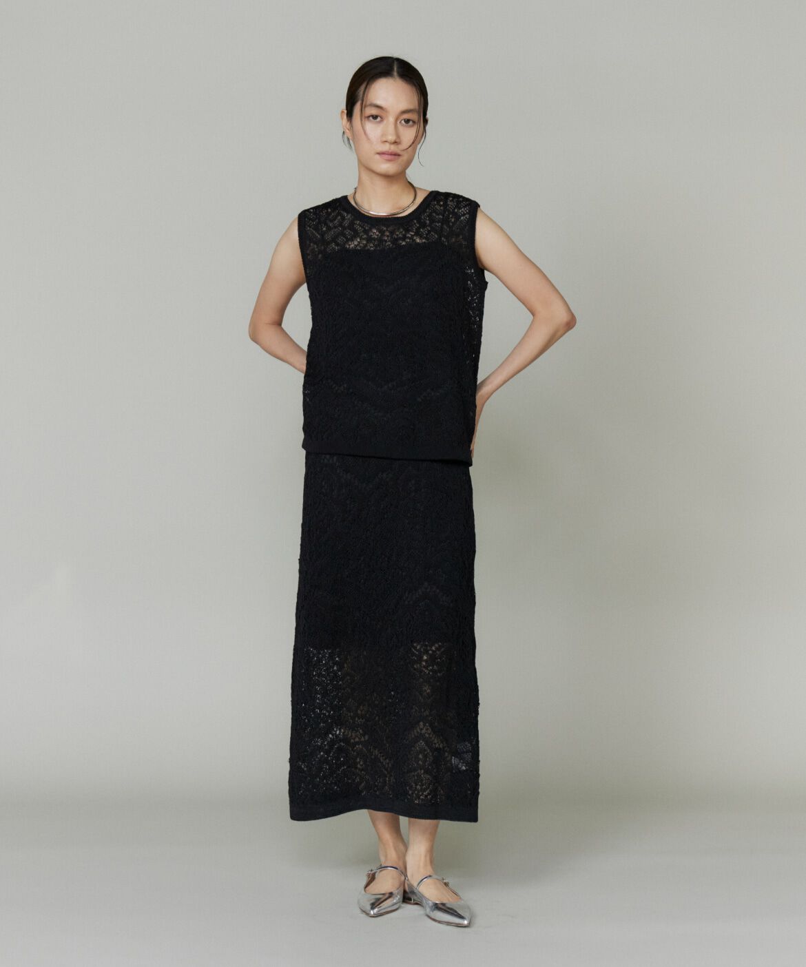 INED「レース柄ノースリーブプルオーバー」|ニット・セーター|