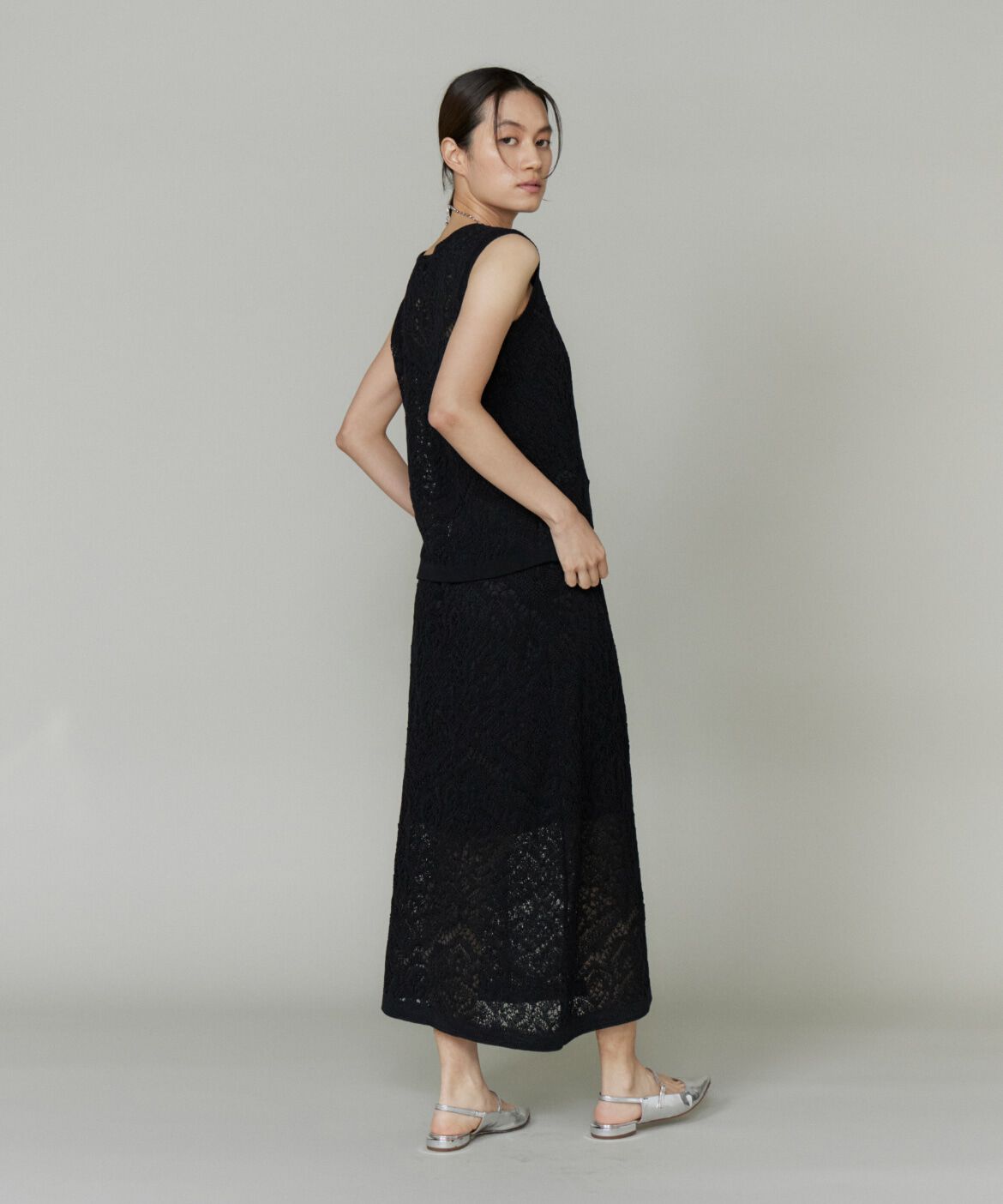 INED「レース柄ノースリーブプルオーバー」|ニット・セーター|