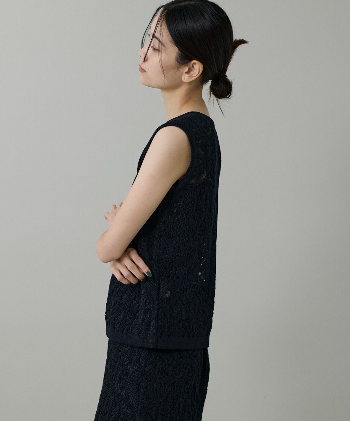 INED「レース柄ノースリーブプルオーバー」|ニット・セーター|