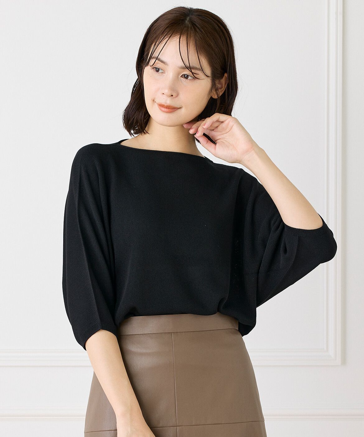 INED「《大きいサイズ》ドルマンスリーブニット《Cuoo》」|ニット・セーター|ブラック