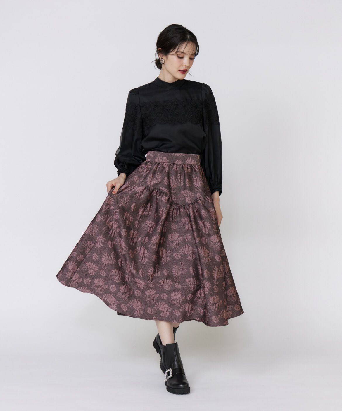 Maglie le cassetto「フラワージャガードスカート」|フレア|