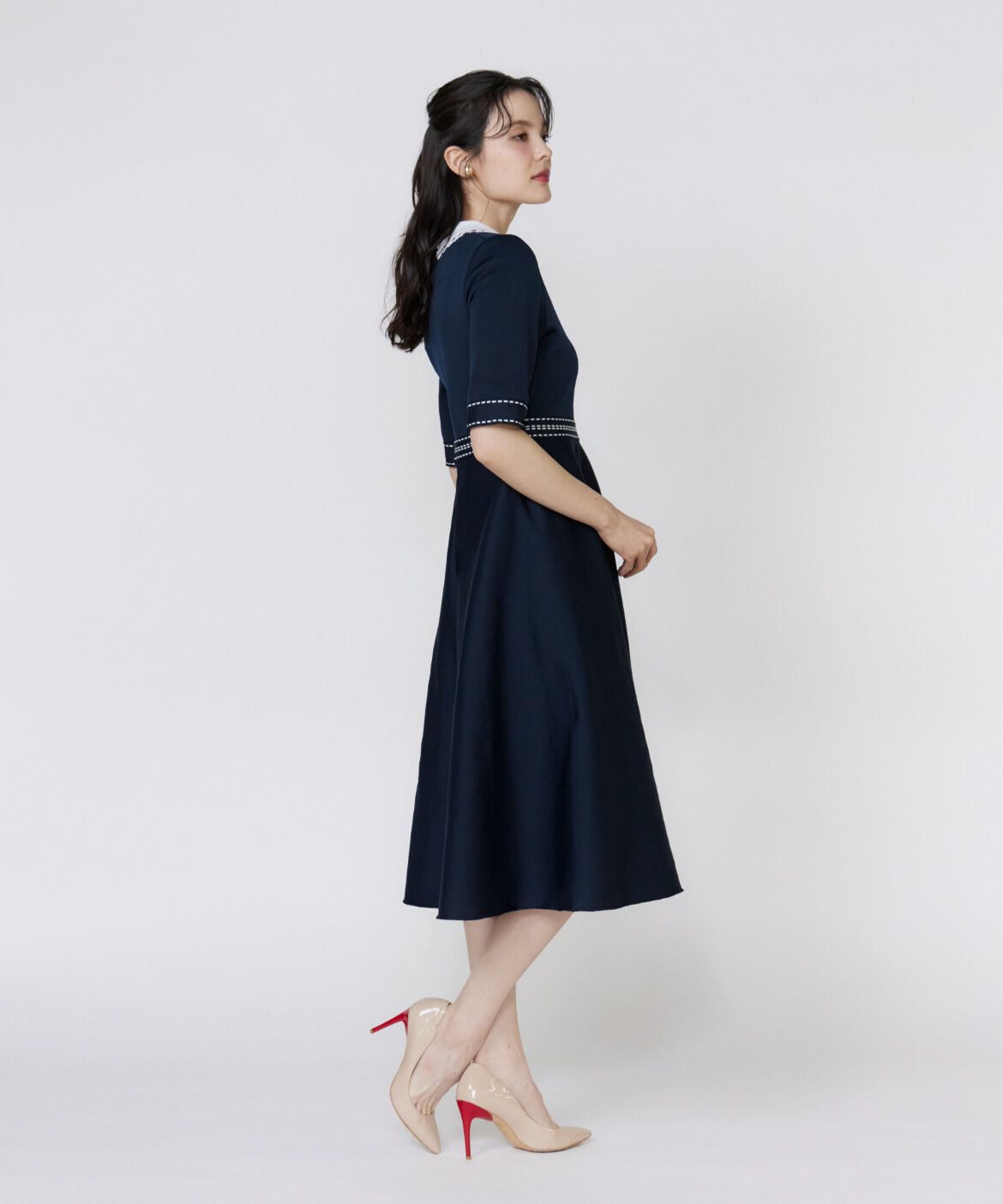 Maglie le cassetto「《大きいサイズ》レース衿ニットワンピース《M Maglie le cassetto》」|ワンピース|