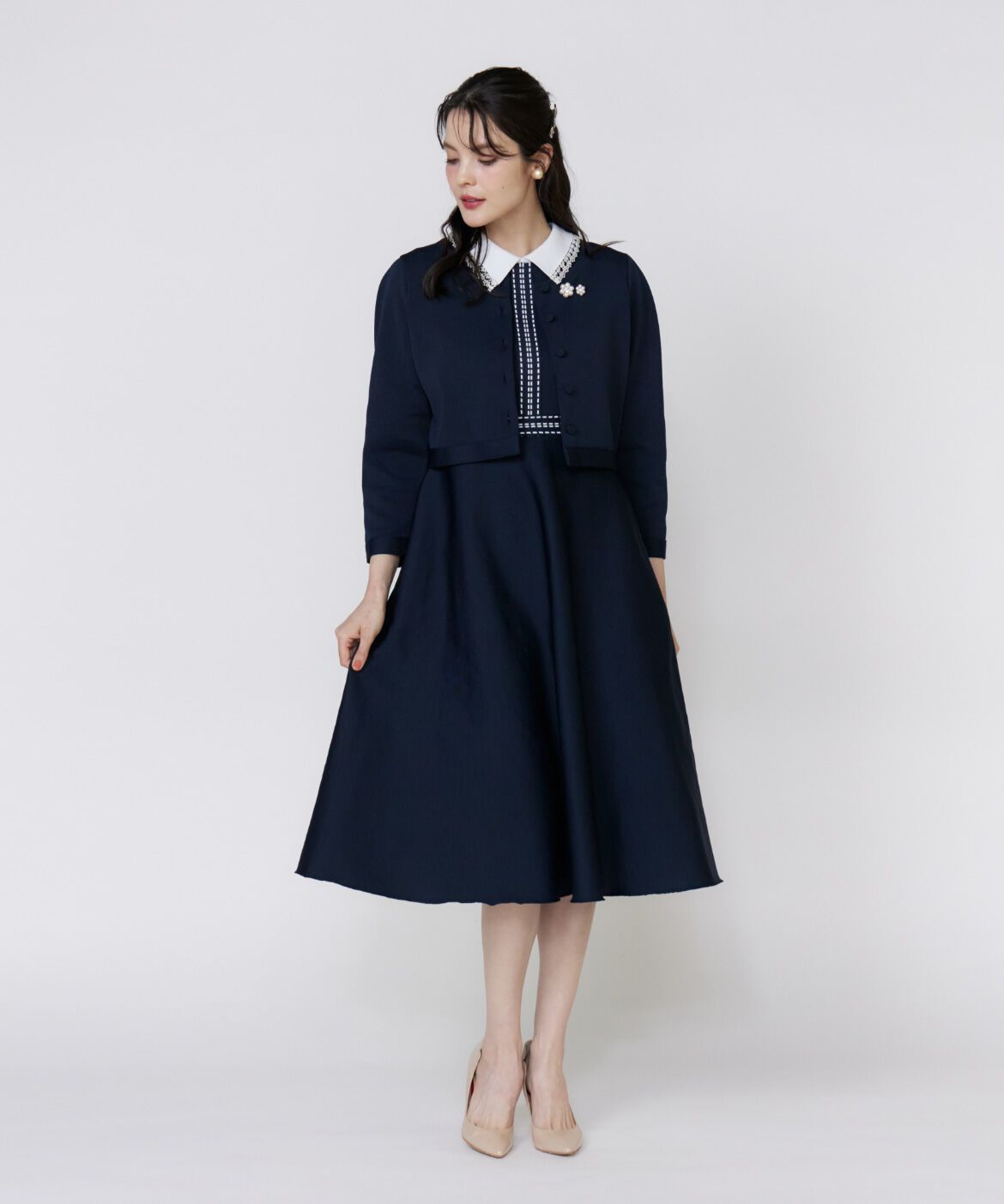 Maglie le cassetto「《大きいサイズ》レース衿ニットワンピース《M Maglie le cassetto》」|ワンピース|