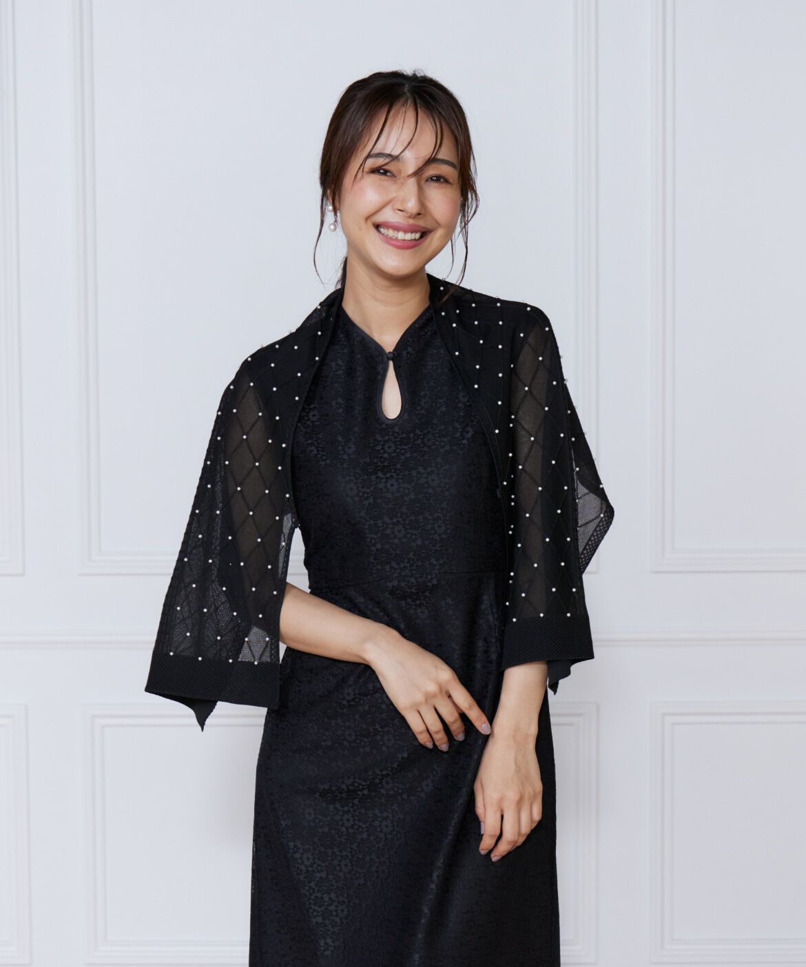 ef-de Black「シアーアーガイルパールショール」|ストール|