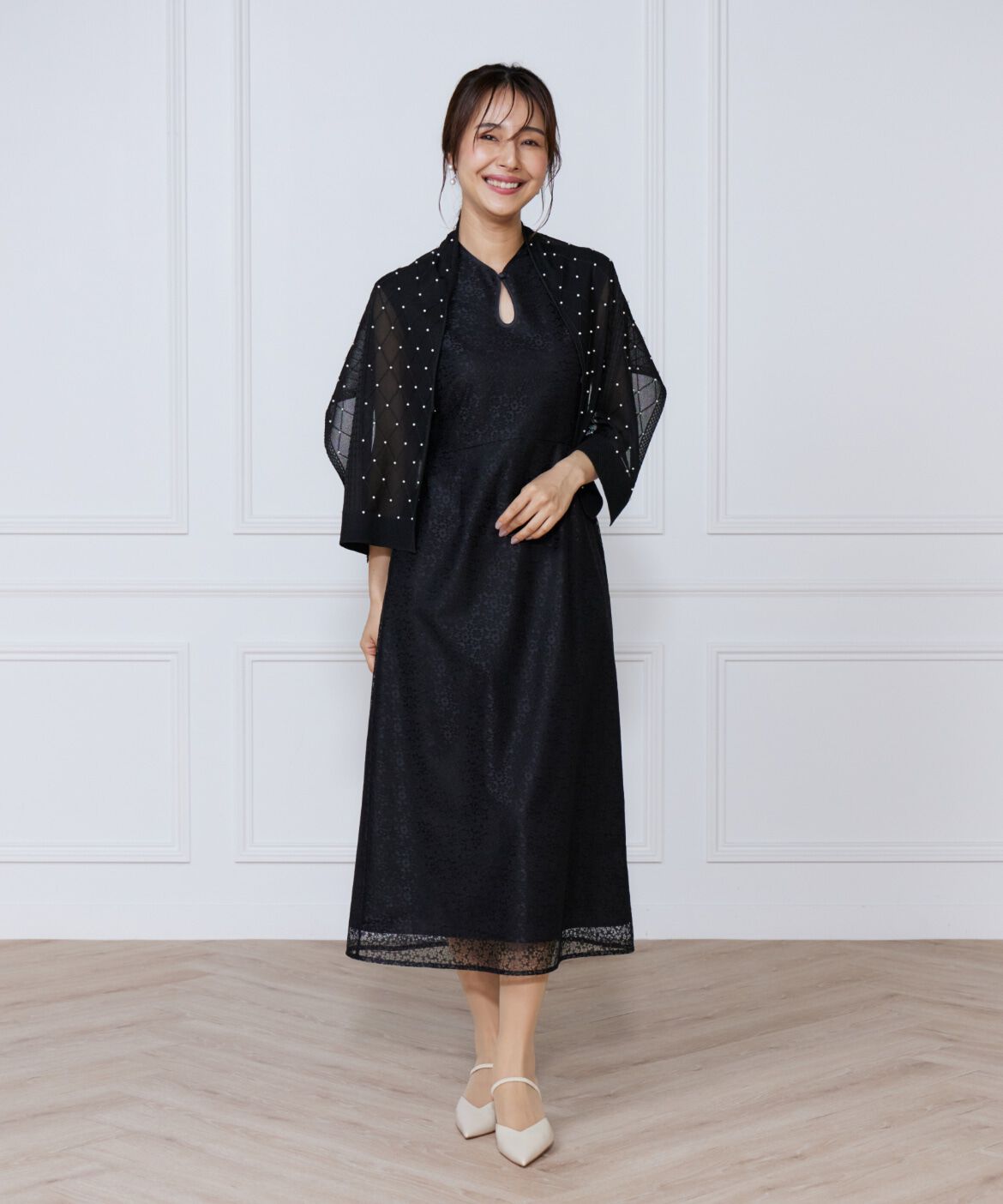 ef-de Black「シアーアーガイルパールショール」|ストール|