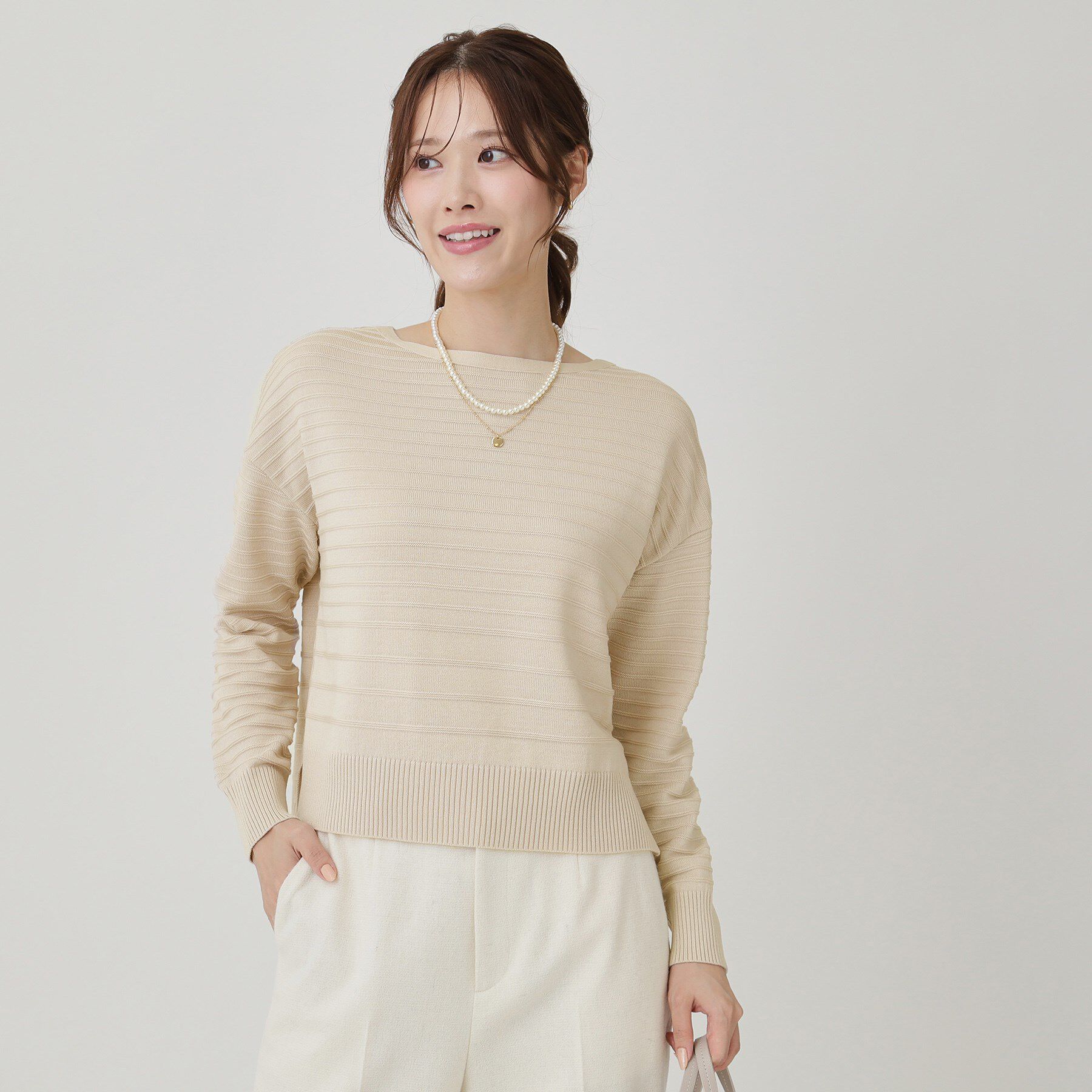 COUP DE CHANCE「【手洗い可／日本製】地柄ボーダーのニットトップス」|ニット・セーター|ライトベージュ(05