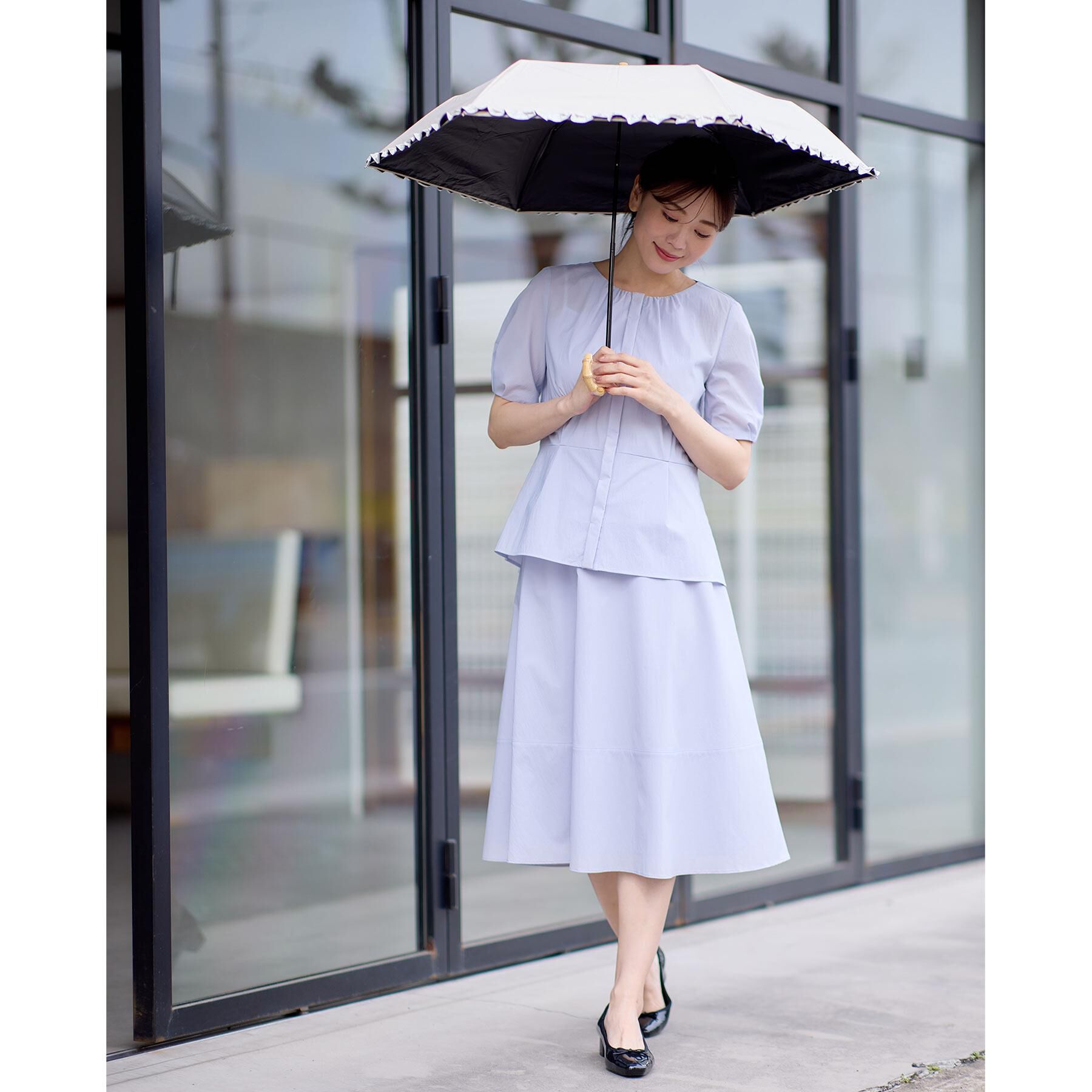 Reflect「【晴雨兼用／UVカット率100％／雨の日もおしゃれに◎】バイカラーフリルデザイン折りたたみ傘」|傘|