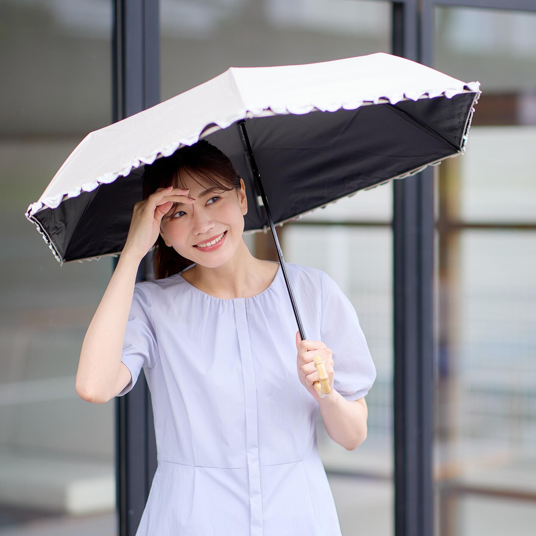 Reflect「【晴雨兼用／UVカット率100％／雨の日もおしゃれに◎】バイカラーフリルデザイン折りたたみ傘」|傘|