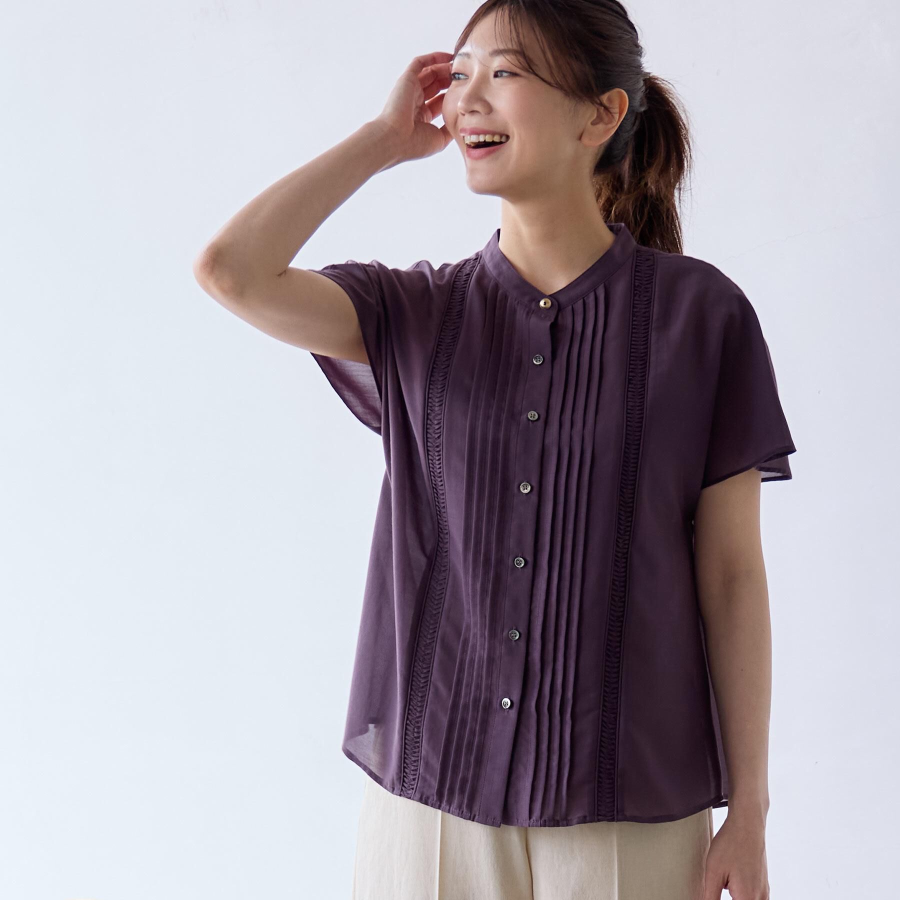 Reflect「【選べる7色◎／手洗い可】フロントピンタックデザインブラウス」|シャツ・ブラウス|ボルドー(064)