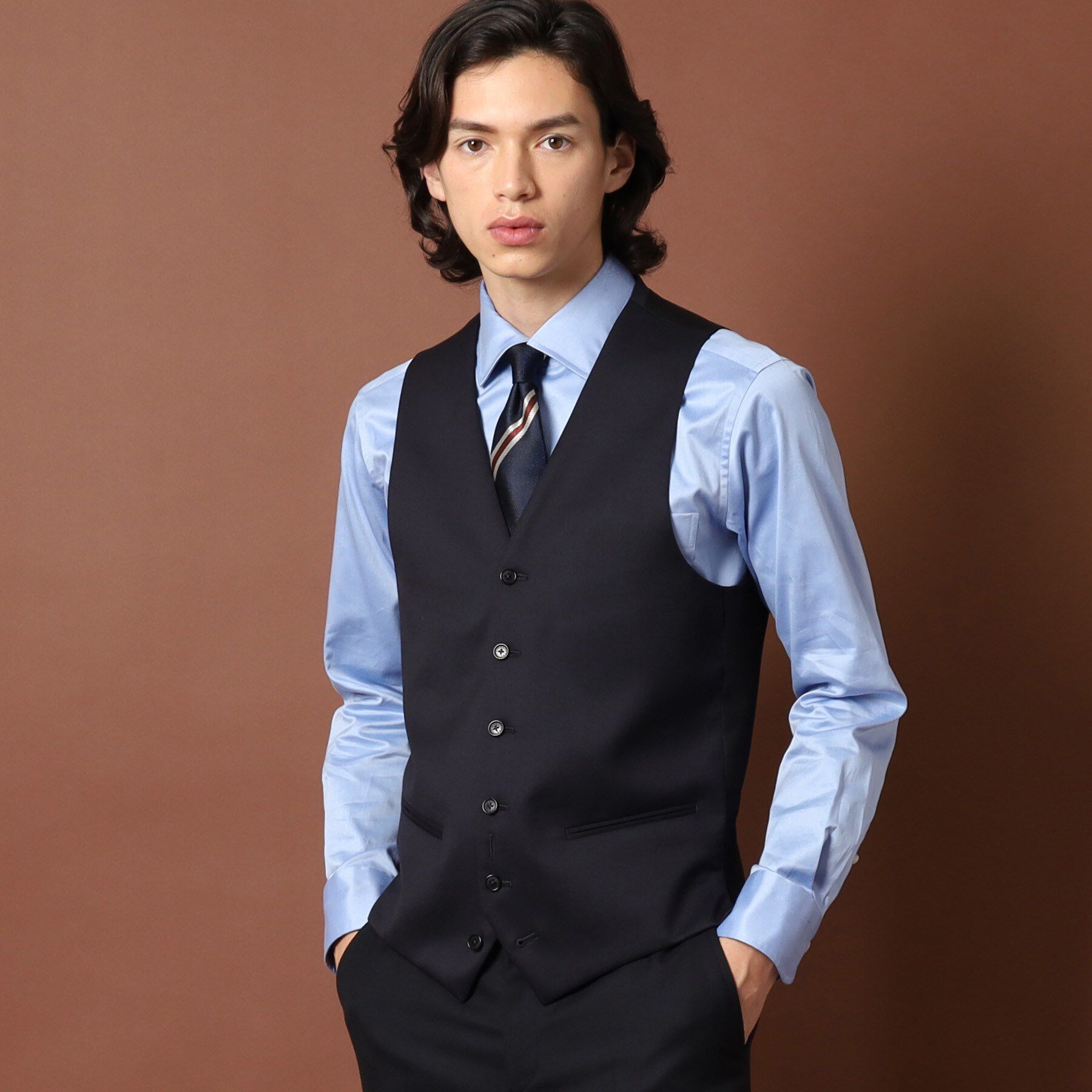 DRESSTERIOR「【セットアップ可】Super100's 3ピース ジレ」|ベスト・ジレ|ダークネイビー(09