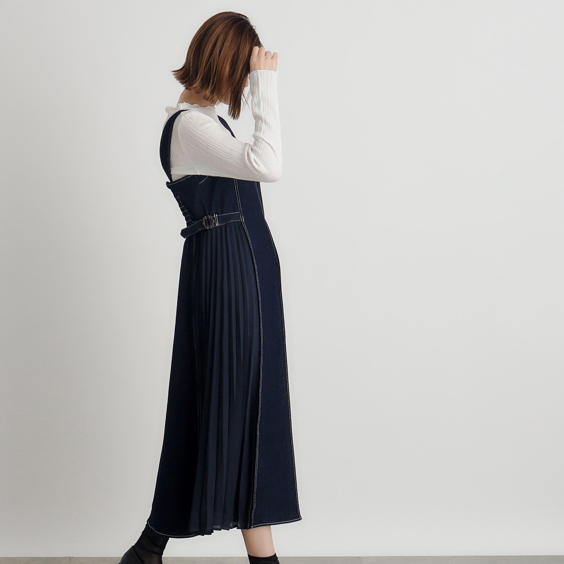 grove「デニムサイドプリーツジャンドレ」|ワンピース|