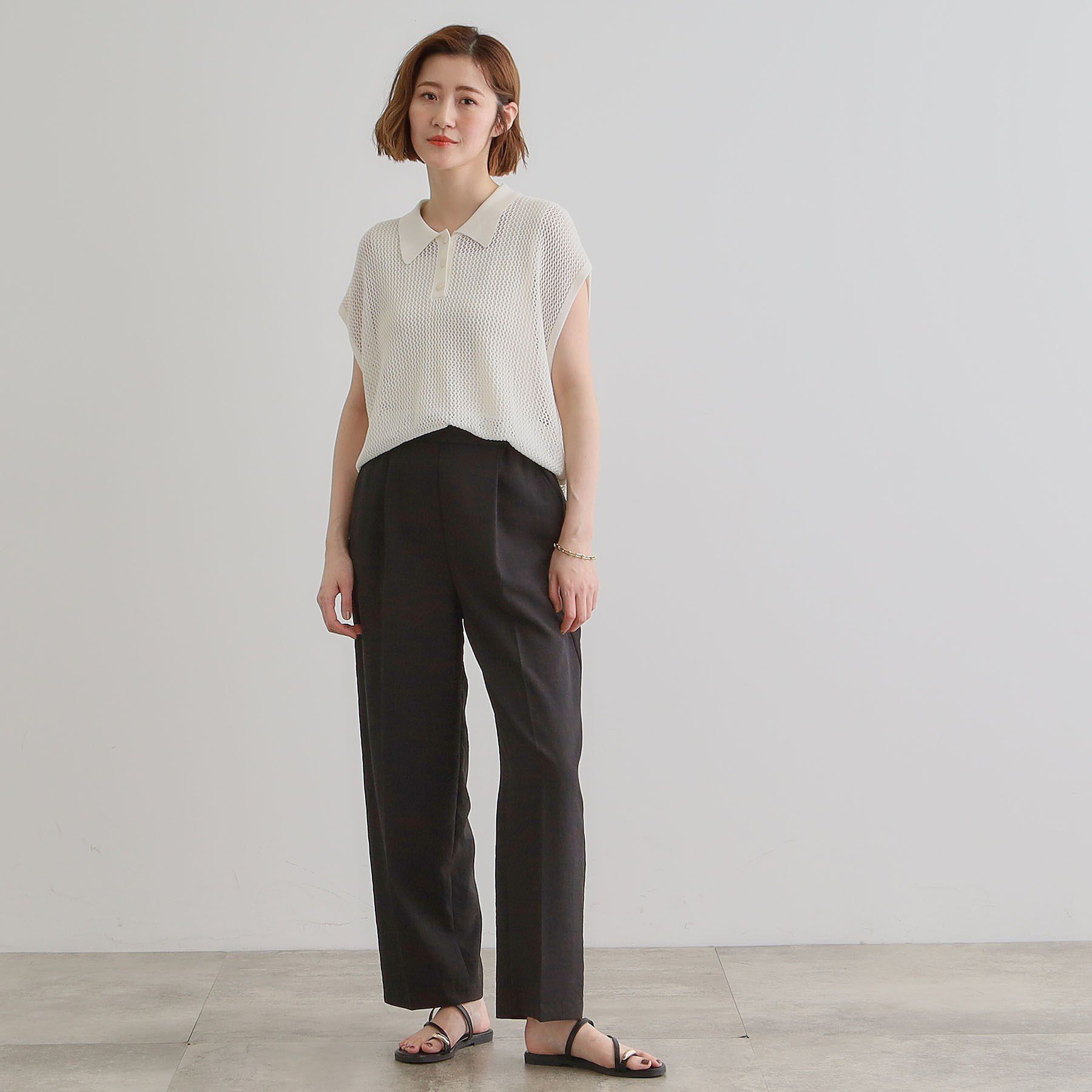 grove「【洗える・シワになりにくい】麻調センタープレスワイドパンツ」|その他|