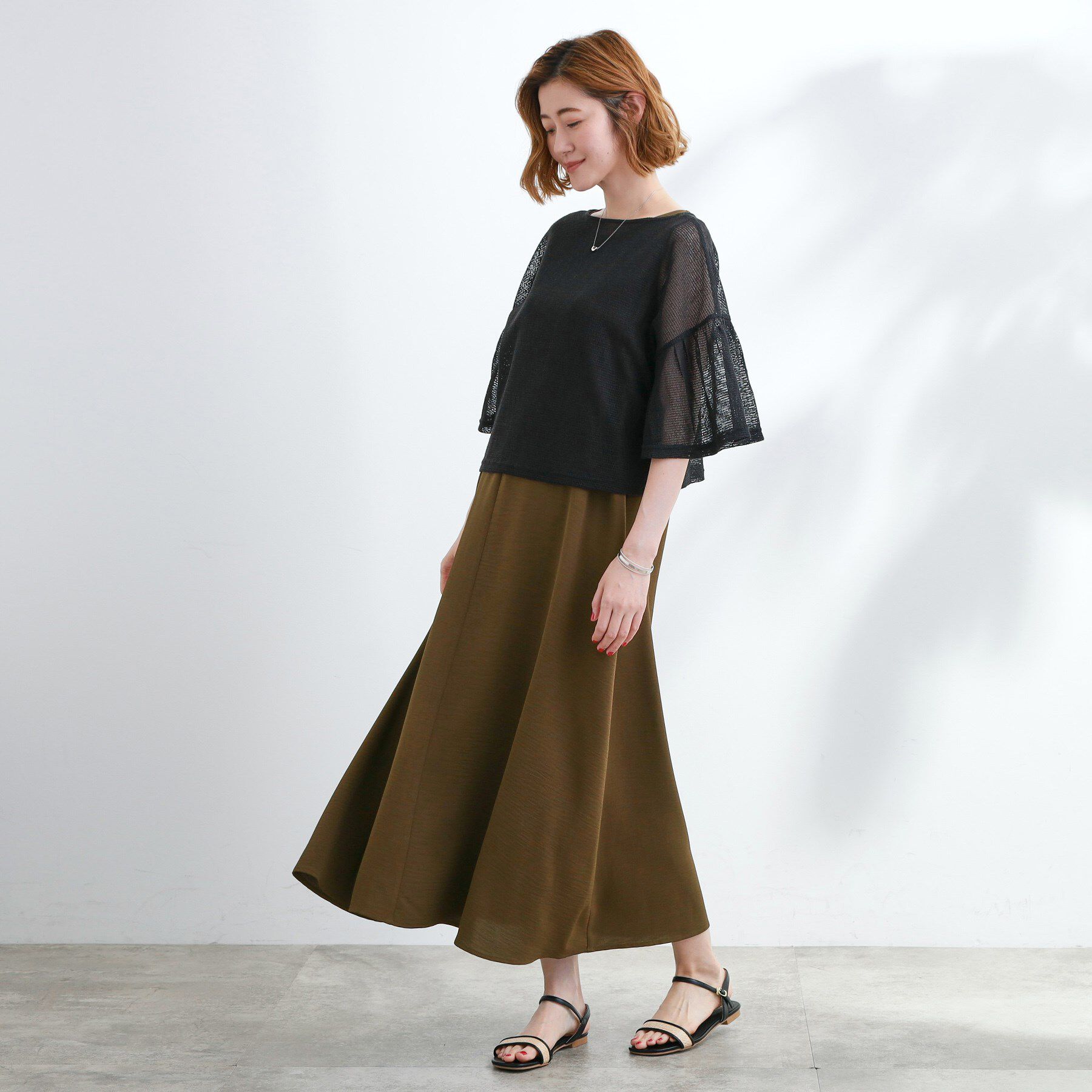 grove「着回し◎夏に嬉しいSET　メッシュブラウス&times;フレアワンピース」|ワンピース|