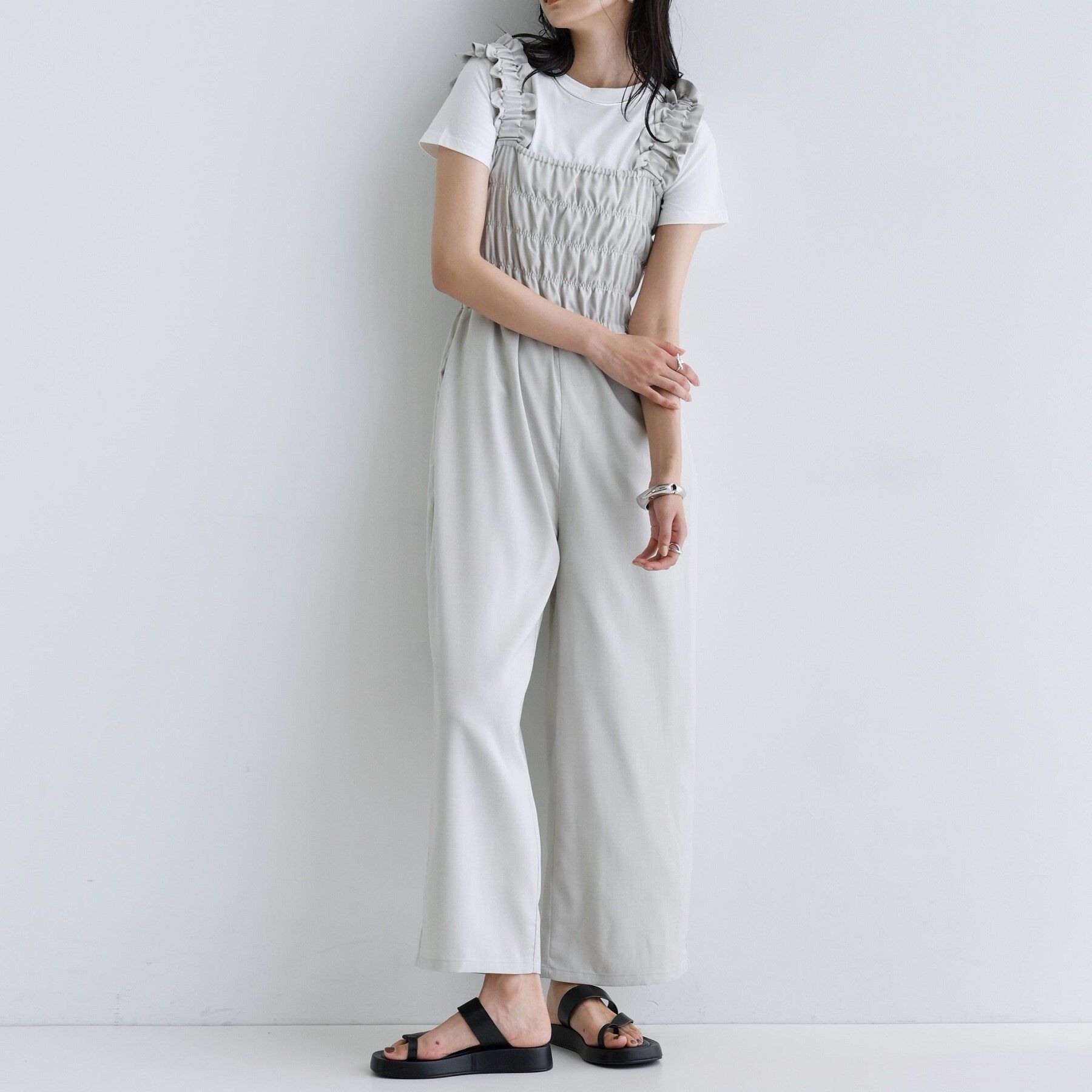 GALLEST「【一部店舗限定】ショルダーシャーリングサロペット」|オールインワン|