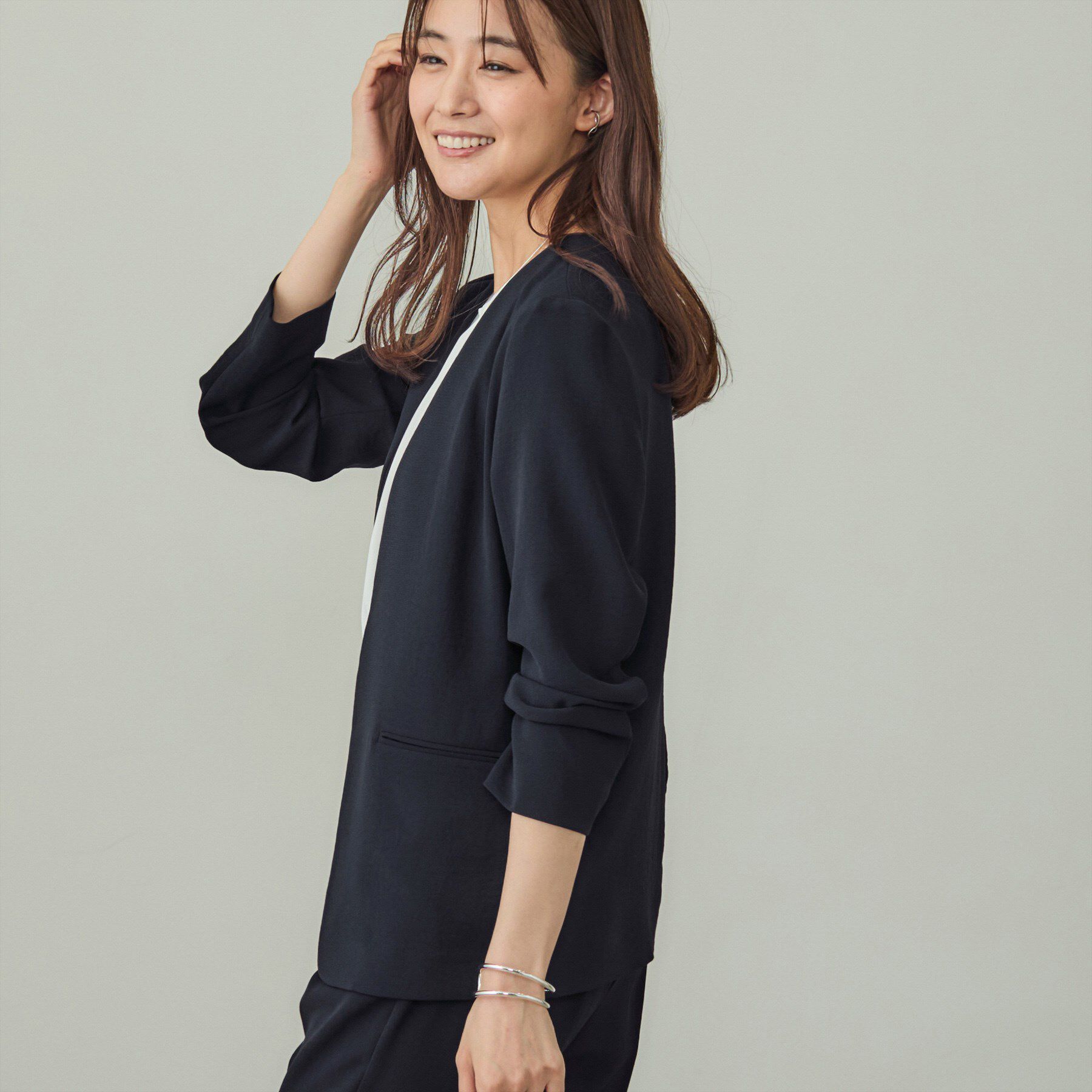 INDIVI「【洗える／UVケア】ノーカラー ナロージャケット」|スーツ|