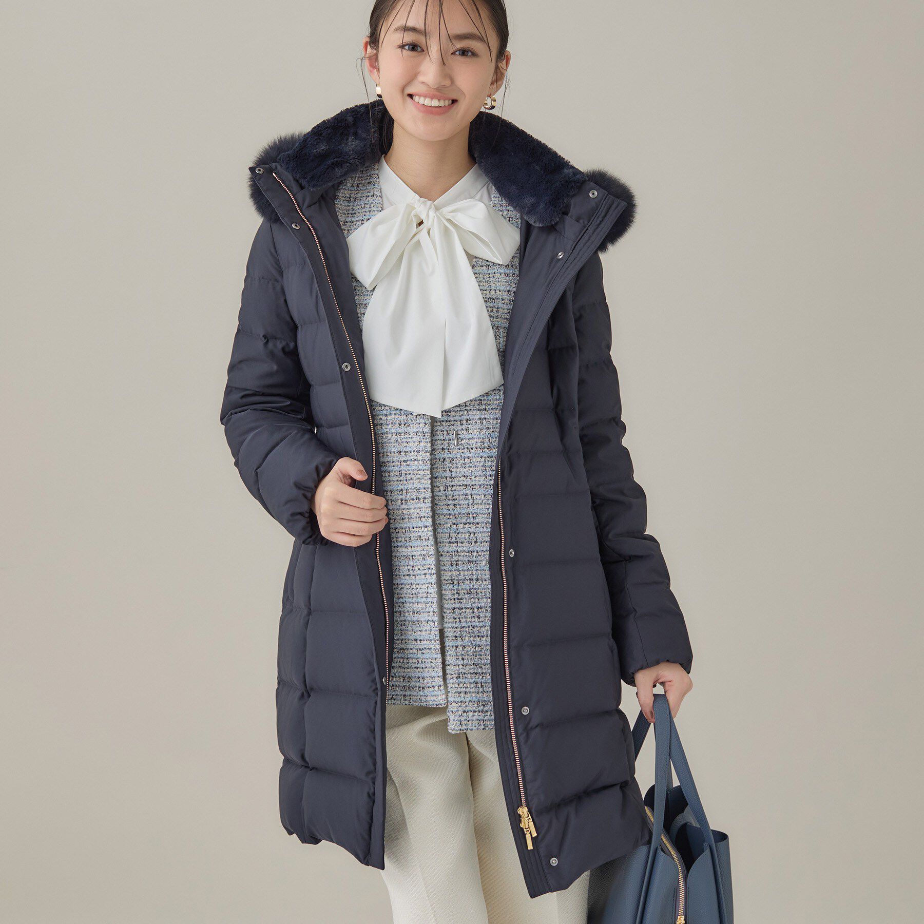 INDIVI「【名品／撥水／抗菌防臭】ロング丈リサイクルダウンコート」|ダウン|ネイビー(094)