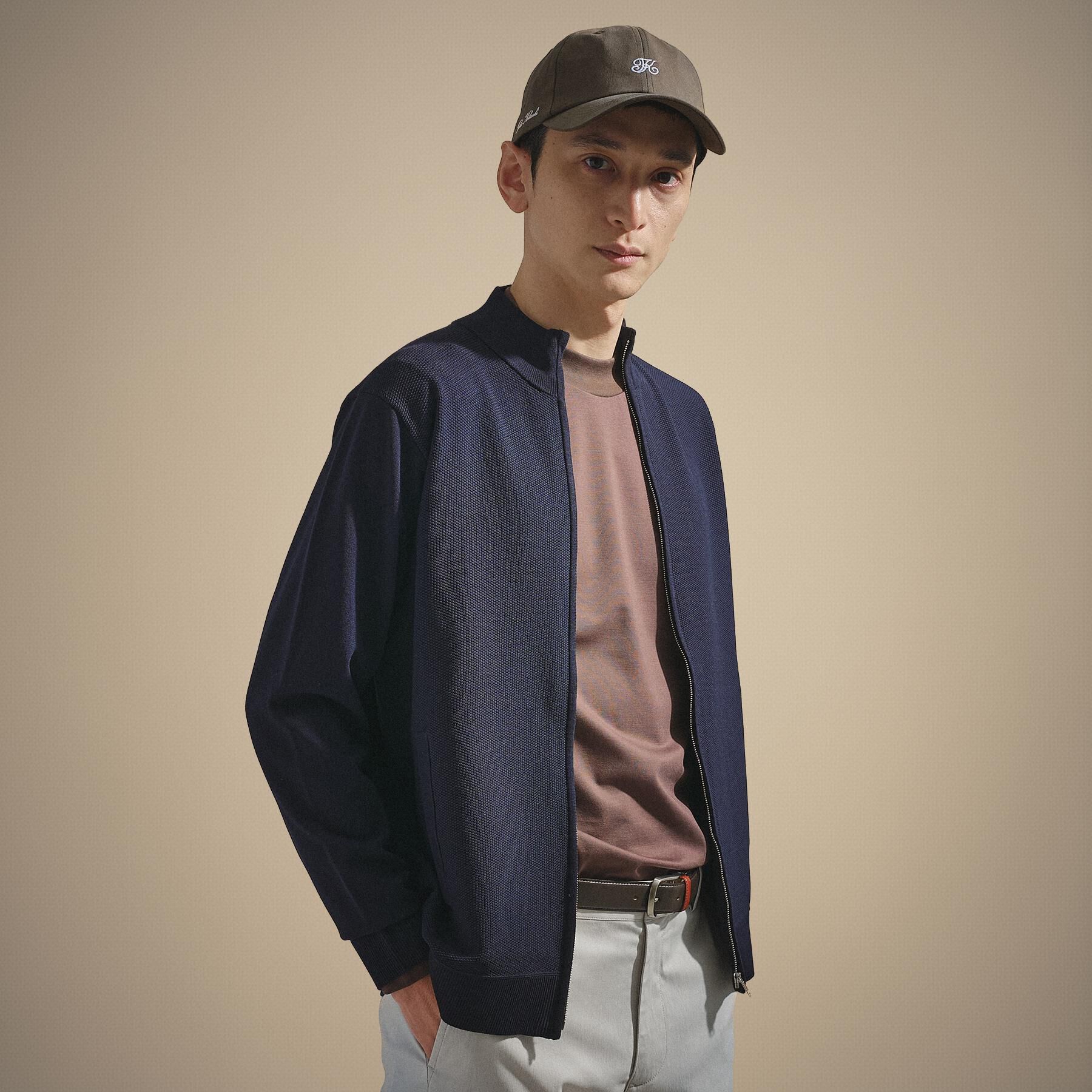 TAKEO KIKUCHI「ジップアップ 鹿の子 ニット」|ニット・セーター|ネイビー(094)