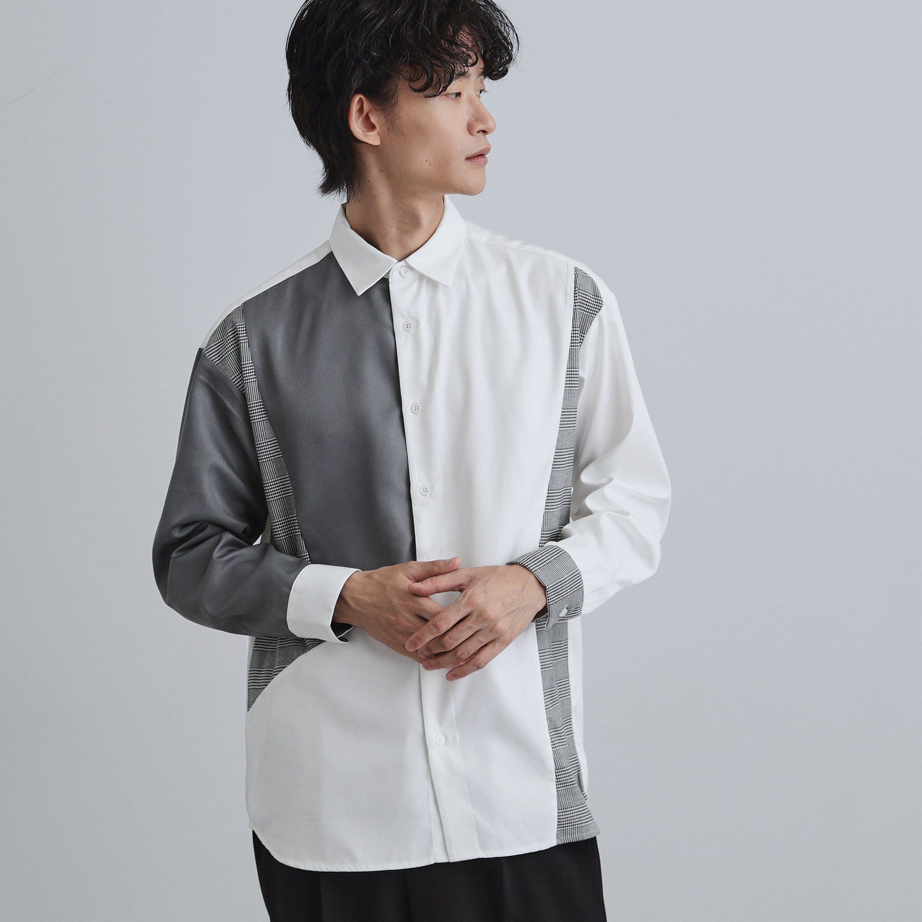 tk.TAKEO KIKUCHI「グレンチェック切替シャツ」|シャツ・ブラウス|ホワイト(001)