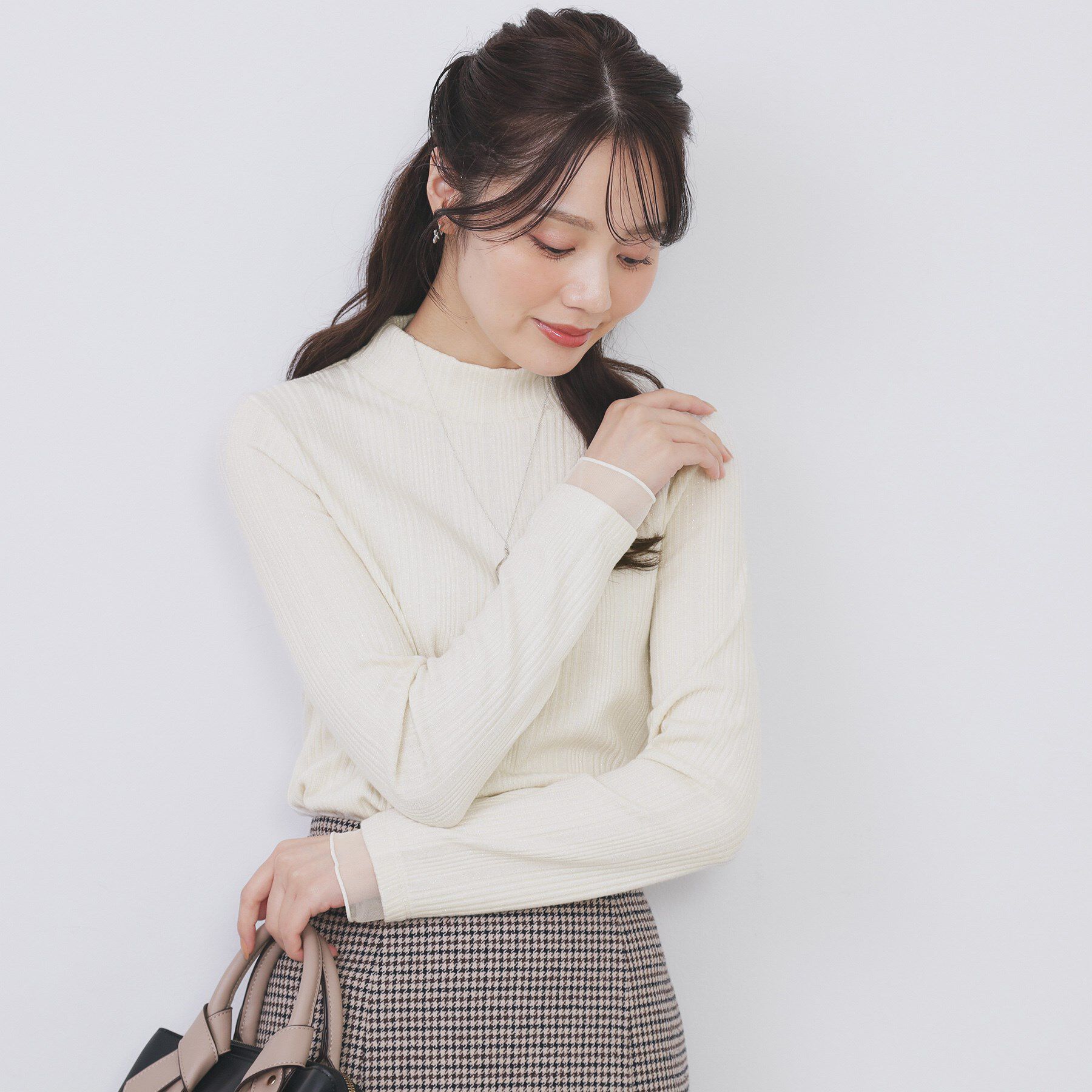 index「ランダムリブハイネックトップス【洗濯機OK/吸湿発熱】」|Tシャツ・カットソー|