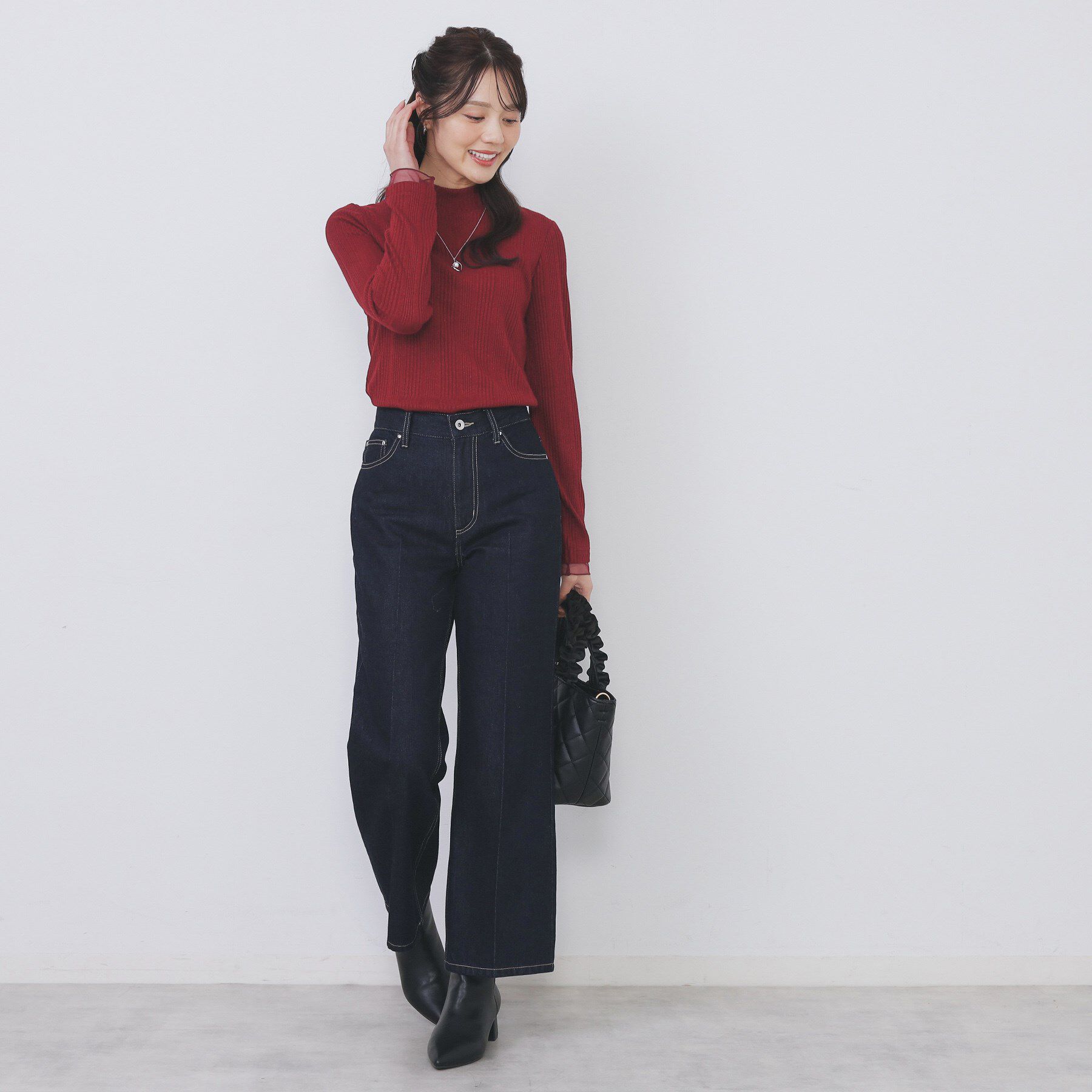 index「ランダムリブハイネックトップス【洗濯機OK/吸湿発熱】」|Tシャツ・カットソー|