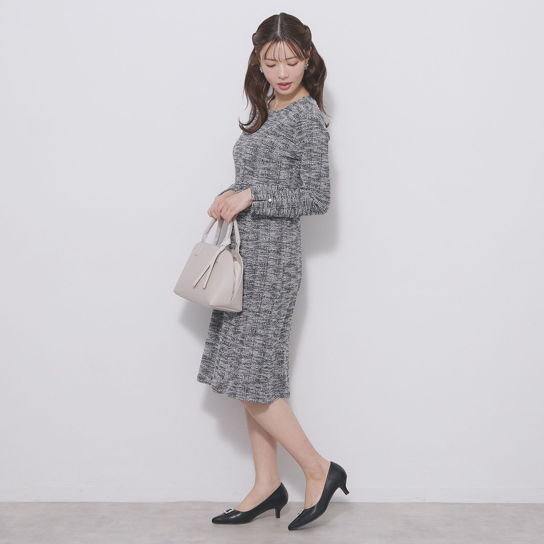 index「ミックスツィードフレアワンピース【洗える/イージーアイロン/ストレッチ】《S～3L》」|ワンピース|