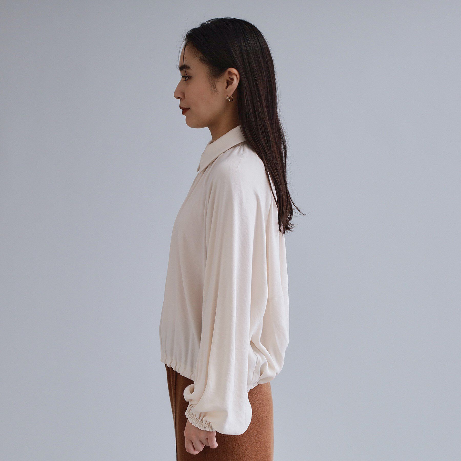 OPAQUE.CLIP「【es】ヴィンテージサテン ボリュームジップブラウス【洗濯機OK】」|シャツ・ブラウス|