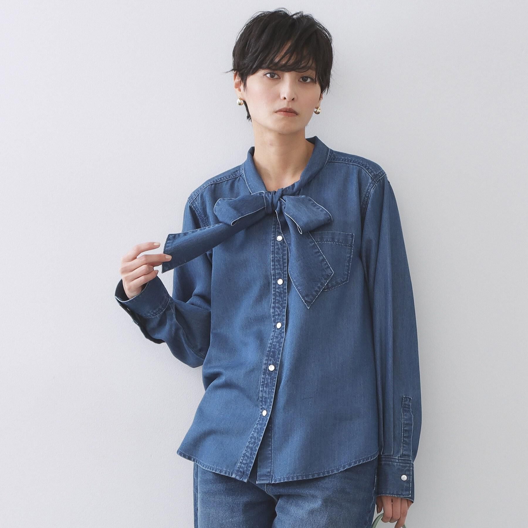 OPAQUE.CLIP「セルロース混デニムボウタイブラウス【洗濯機OK】」|シャツ・ブラウス|